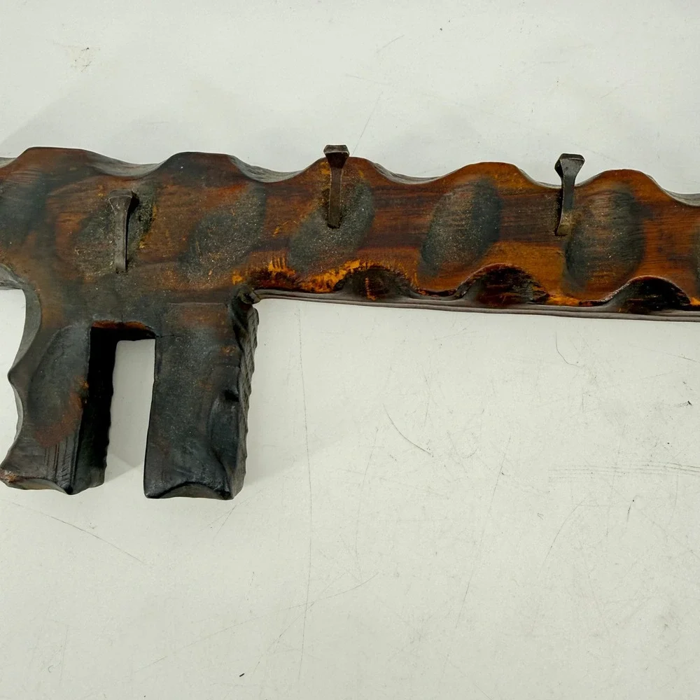Key Rack Made in Spain Brown Rustic Hand Carved Wood Skeleton Key Hooks 14.25